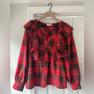 Entro Red and Green Plaid Top
